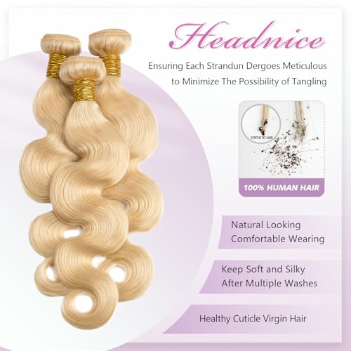 613 Bundles Human Hair Body Wave 12 14 16 Inch Blonde Human Hair 3 Bundles 12A Grade 100% Unprocessed Brazilian Virgin Hair 613 Body Wave Bundle 300G Machine Double Weft