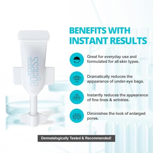 Instantly Ageless - Instant Face Lift Cream - Skin Care for Anti Aging face cream - Wrinkle Tightener - Instant Under Eye Bags Remover - Facelift in a Box of 25 Vials