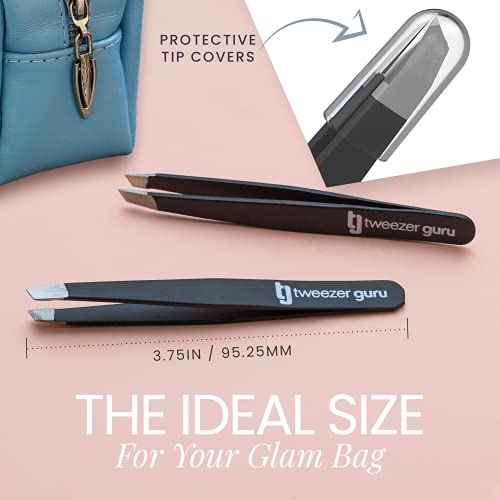 Tweezer Guru Tweezers for Women Facial Hair & Men ? Precision Slant-Pointed Eyebrow Tweezer for Ingrown Hair, Blackhead & Splinter Removal (Black)