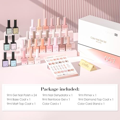 CANNI CC7 30 Pcs 9ML Hema-Free Jelly Gel Nail Polish Set with Base Top Coat- Jelly Nude Pink Translucent Gel Polish Colors Kit, Soak Off LED Nail Manicure Kit DIY at Home Salon Gifts