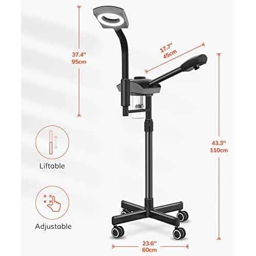 TASALON Professional Ionic Facial Steamer, 2-in-1 Face Steamer for Facial with 5X Magnifying Foldable Arm, Mist Face Steamer Salon Spa Beauty Skin Care Equipment, Aroma Therapy Nozzle Included- Blcak
