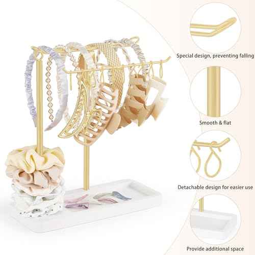 Dahey Headband Holder Multifunctional Hair Accessories Organizer Display Hairbands Claw Clips Scrunchie Metal Storage Stand Stylish Bedroom Dorm Bathroom Vanity Decor for Girls Women, Gold
