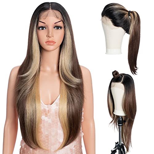 Style Icon Easy-360 Lace Wigs 28" Free Part Lace Frontal Wigs Ombre Synthetic Wig (28", TTOL4/30S/26J)