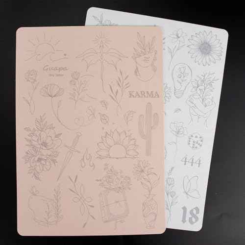 Guapa Tattoo Practice Skin 1.5mm ? Double-Sided Reusable Silicone Pad with Pre-Printed Designs ? Realistic Fake Skin for Fine Line & Micro Tattoo Training ? Beginners & Artists (3PCS Pink #18)