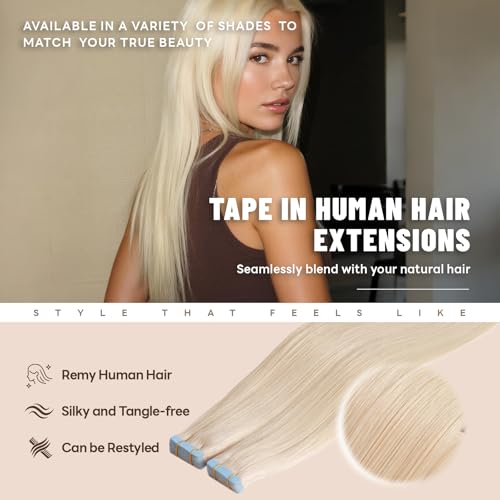 Tape in Hair Extensions Human Hair 18 Inch 50g 20Pcs Remy Human Hair Extensions Invisible Straight Seamless Tape in Extensions (18in, 50g, #60)