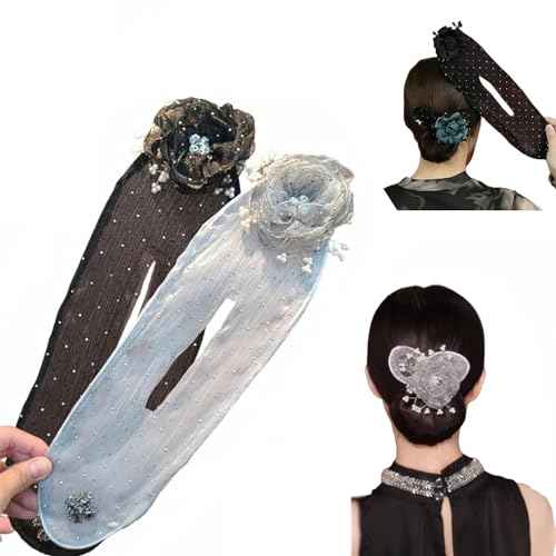 Hair Bun Maker for Long Thick Hair,Easy Fast Roll Hair Clips,Ball Hair Clip,Flower Hair Bun Roller Butterfly Hair Bun Maker Set,Hand Embroidered Flowers Deft Bun Maker£¨A-2pcs£©
