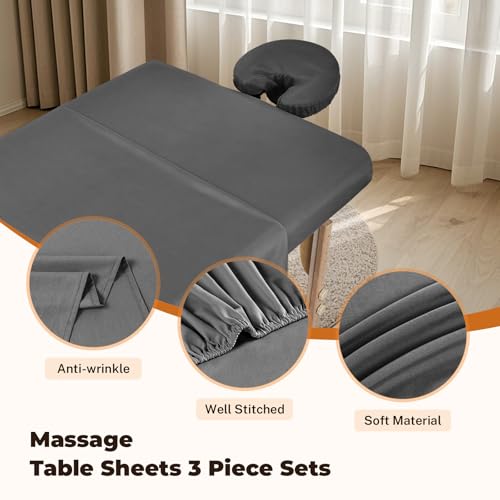 4 Sets Premium Microfiber Massage Table Sheets Set, 3 Piece Set Soft Massage Table Cover, Ultra-Light Massage Sheets Sets Include Flat Sheet, Fitted Sheet, and Fitted Face Rest Cover, Grey