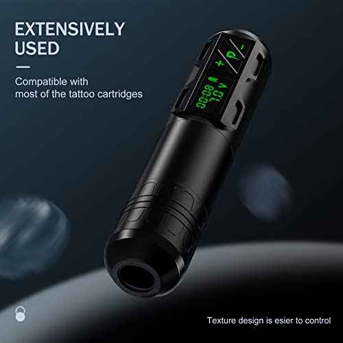 EZ Wireless Tattoo Machine - Rotary Tattoo Pen Machine with 1800mAh Battery Power Supply Rotary Tattoo Gun Equipment Needle Cartridges for Professional Tattoo Supply (Portex 2S Black)