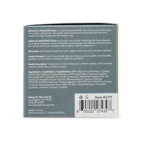 JOHNNY B. Molding Paste, Pliable Hair Clay, 3 oz.