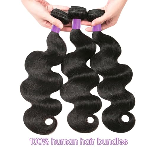 12A Human Hair Bundles Body Wave Bundles Human Hair 100% Unprocessed Brazilian Virgin Hair 3 Bundles Human Hair for Women 16 18 20 Inch Natural Black