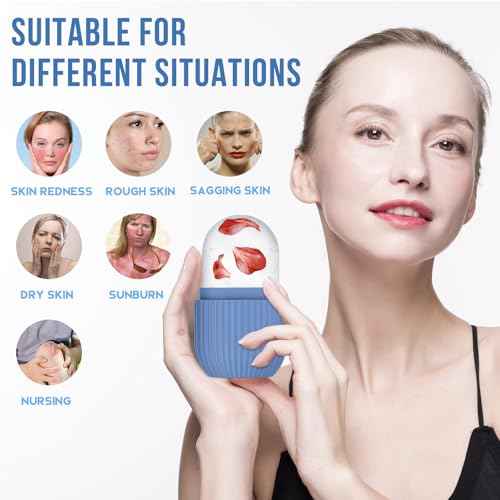 Ice Roller for Face and Eye, Silicone Ice Facial Roller Ice Holder, Face Ice Mold Skin Care, Face Icers Reusable Ice Cube Roller for Shrink Pores Anti Wrinkle Reduce Puffiness, Blue