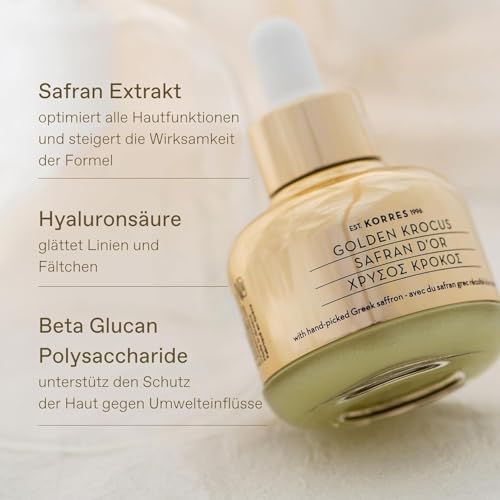 KORRES Golden Krocus Anti-Aging Face Serum with Greek Saffron, Lightweight Skincare Treatment for Radiance, Hydration & Firmness, Fine Line & Wrinkle Serum For Women & Men, Clean Beauty, 1 Fl Oz