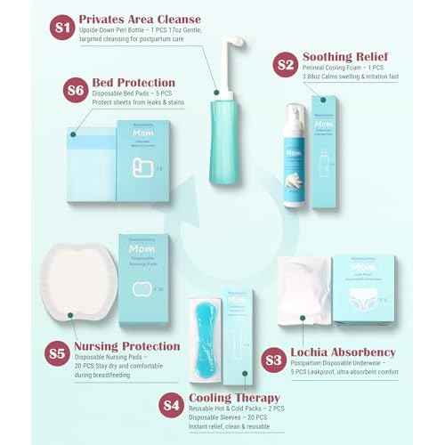 Postpartum Essentials Recovery Kit for Labor & Delivery ? Nursing Pads, Peri Bottle, Ice Pack Pad, Postpartum Underwear, Disposable Bed Pads, Perineal Foam, 55 Piece Gift Set