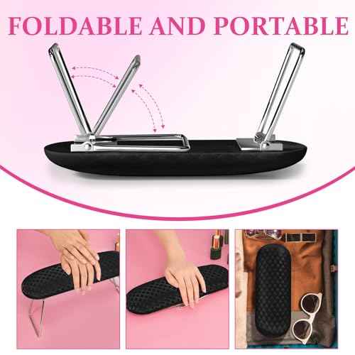 AORAEM Nail Arm Rest, Foldable Leather Nail Arm Rest with Non-slip Sleeve, Internal Sponge Filled Arm Rest Pillow with Metal Bracket, Nail Hand Rest for Home Use and Nail Salon Use (Black)