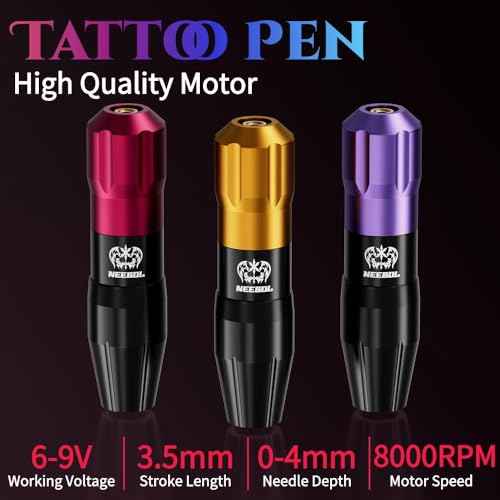 Neebol Wireless Tattoo Gun Kit, 1450mAh Battery with Ring Switch Design, Rotary Tattoo Pen, 20 Cartridge Needles, Complete Tattoo Gun Kit for Beginners and Professionals, Cordless Machine, Golden