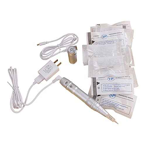 Tattoo Permanent Makeup Pen Machine Kit With 15pcs Needles Microblading Supplies (Silver) USS-A951