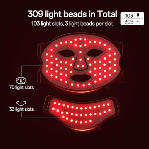 Red Light Mask for Face and Neck - Facial Skin Care Device, Portable, Lightweight, Rechargeable and Ergonomic Design for Home (Black)