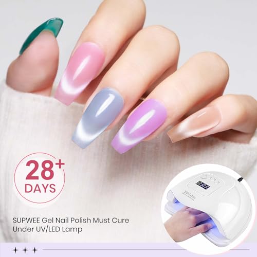Moonlight Cat Eye Gel Nail Polish, 6 Colors Magnetic Nail Polish Gel Glass Ceramic Cateye Effects with Magnetic Stick High Glossy Shine Effect Nail Art Manicure Home DIY for Women Girl