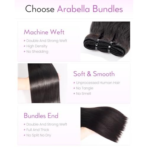 Arabella 15A Raw Straight Bundles Human Hair Natural Black Hair Bundles 100% Raw Vietnamese Human Hair,Three Times the Lifespan 18 Inch