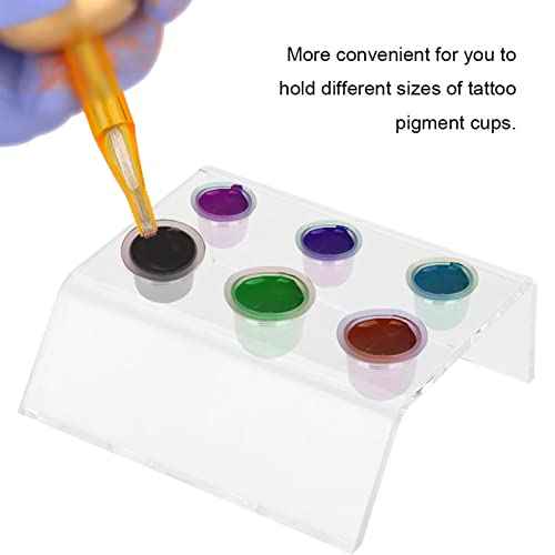 Tattoo Ink Cup Holder, Tattoo Ink Caps Holder 6 Holes Cup Holder Acrylic Tattoo Cap Holder Pigment Cup Holder Stand for Permanent Makeup Tools Tattoo Machine Supply