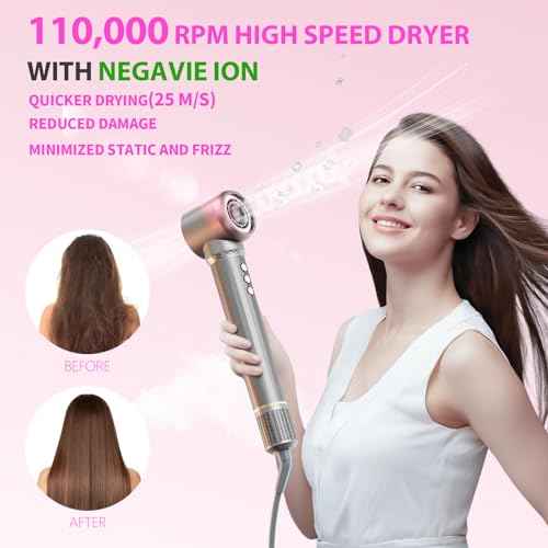 JIGGL 5-in-1 Hot-Air Brush Styler & Dryer - No Heat Damage Auto Wrap Multistyler - 110,000 High Speed Fast Drying Blow Dryer Brush Set - Airbrush Hair Styler & Air Curler for Women Gray