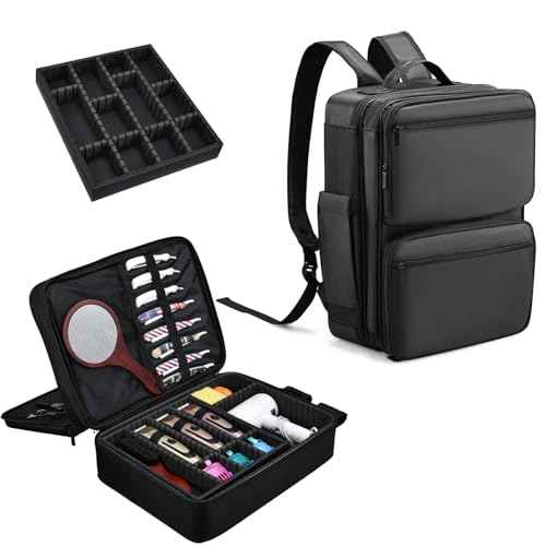 Barber Bag with Detachable Tray, 16.8-in Travel Backpack for Clippers and Supplies, Large Capacity Hairdresser Bag with Adjustable Dividers for Hair Cutting Tools