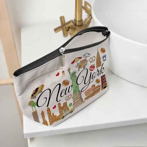 New York Gifts Makeup Bag, New York Souvenir New York Lovers Gift Funny NY Travel Vacation Cosmetic Bag for Women Friend Bestie Girls Trip Birthday Christmas Bachelorette Party Friendship Gifts