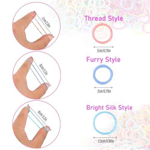 300PCS Elastic Hair Bands for Kids and Women, 3 Styles Small Thin Hair Ponytail Holder, Baby Girls Hair Ties No Damage, Diameter 1.0inch Mini Colorful Rubber Bands Accessories, Daughter Birthday Gift