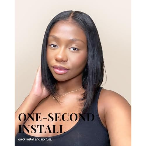 Tinashe Wear and Go Glueless Bob Wigs Human Hair 5x6 HD Lace Closure Wigs Pre Plucked Bob Straight Lace Front Wigs Human Hair Short Wigs for Black Women (Black Straight Bob Wig, 10inch)
