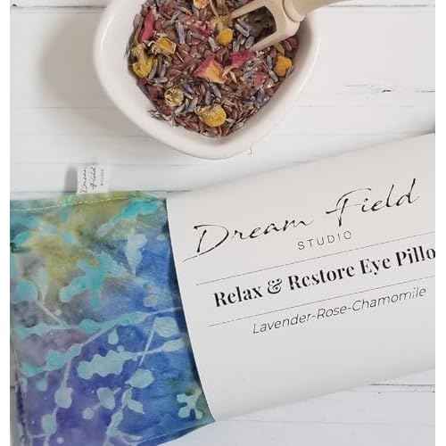 Organic Lavender Flaxseed Eye Pillow with Chamomile & Rose Petals - Yoga, Meditation, Small Microwavable Heat Therapy Pack - Pastel Batik Undersea