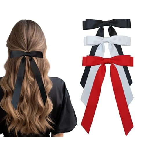 Hair Accessories - 3PCS Barrettes with Metal Clips for Women, Teens, and Girls (Black, White, Red)
