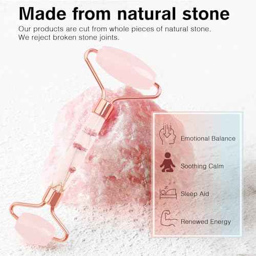 Raffaello Jade Roller - Natural Pink Facial Roller, Redness Reducing Massager for Face, Eyes, Neck - Rose Quartz
