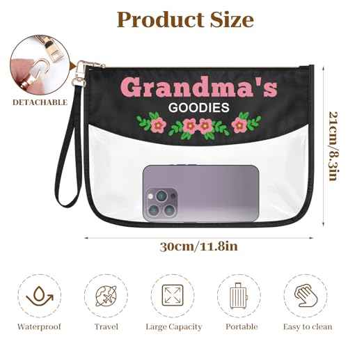 Grandma Gift Clear PVC Cosmetic Bag Grandma Birthday Gift from Grandchildren Grandma's GOODIES Makeup Bag Mothers Day Gifts for Grandma Grandmother Retirement Gifts Oxford Cloth Zipper Travel Pouch