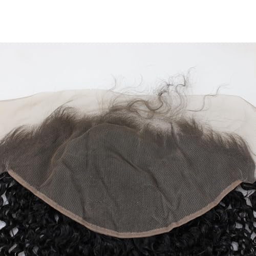13x6 Lace Frontal Transparent Lace 100% Unprocessed Brazilian Virgin Human Hair Lace Closure Pre Plucked with Baby Hair Natural Black Color (13x6,Jerry Curl, 16 Inch)