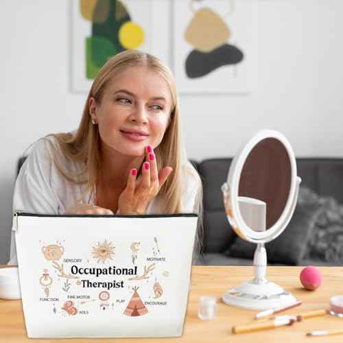 JioJio Chan Funny Occupational Therapy Worker Gift, Occupational Therapist Makeup Bag, Gifts for Women Coworkers Friends, OT Month PT PTA OT Travel Toiletry PU Leather Bag