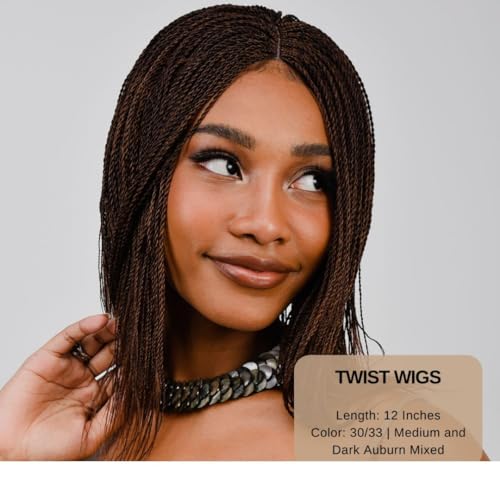 Twisted Wigs, 12-Inch Micro Million Twist Braided Wig - Light, Soft Braid Wigs for Black Women with Glueless Front Lace Closure - No Tangle Synthetic Braids- Color 30/33 Mixed