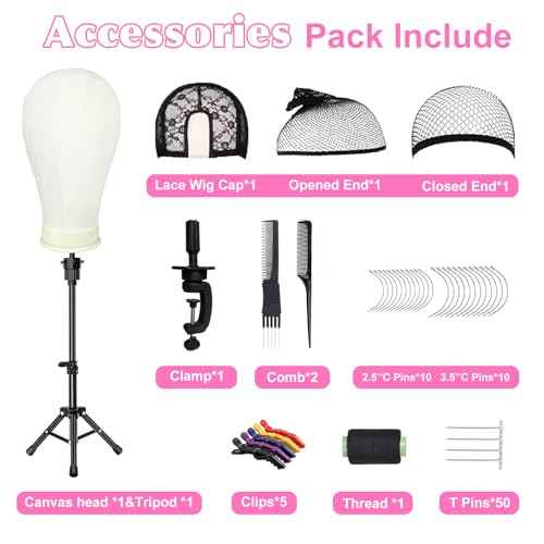 22 Inch Wig Head Mannequin Head for Wigs, Wig Stand with Head for Hair Styling Practice Display Wigs Making Tripod Stand with T Pins Set