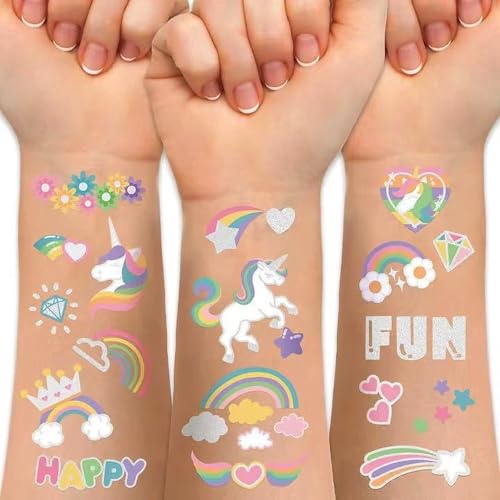 Temporary Tattoo for Kids Unicorn Rainbow Flower,120 Pcs Cute Crown Unicorn Clouds Waterproof Groovy Fake Tattoos Body Face Tattoos Stickers Happy Birthday Party Decorations Gifts for Girls Boys 560