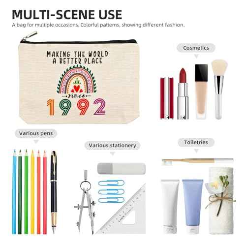 33rd Birthday Gifts for Her Makeup Bags, 1992 Happy 33rd Birthday Decorations for Women Her, 33 Year Old Gifts Ideas for Daughter, Sister, BFF, Female, Girls, Cosmetic Travel Pouch