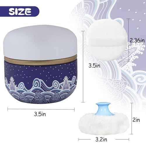 WEMEGA Body Powder Case with Powder Puff Powder Container Tea Box for Baby and Women Powder Puff and Powder Case for Travel (Blue Sea1)