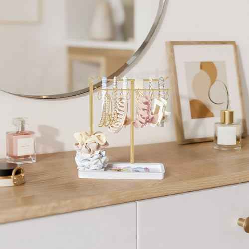 Dahey Headband Holder Multifunctional Hair Accessories Organizer Display Hairbands Claw Clips Scrunchie Metal Storage Stand Stylish Bedroom Dorm Bathroom Vanity Decor for Girls Women, Gold