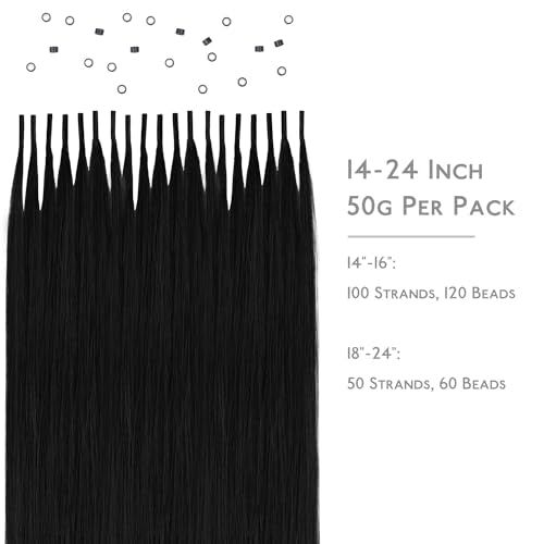 Wennalife I Tip Hair Extensions, 50g 24 Inch Jet Black Remy Human Hair, 50 Sets, Fusion, Straight, Unisex