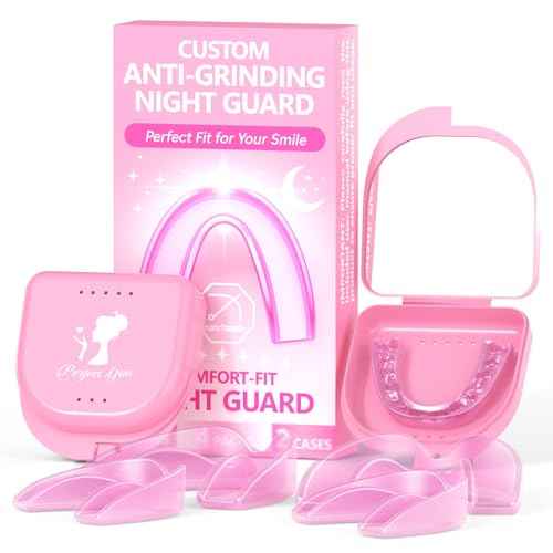 4 Pack Pink Night Guards for Teeth Grinding and Clenching, Women Teeth Grinding Mouth Guard for Sleep with 2 Mirror Cases, Moldable Mouthguard for Women, Adults, Bruxism Relief