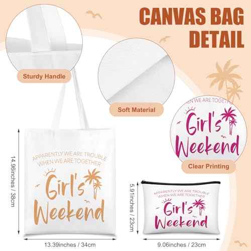 Paterr 8 Pcs Girls Weekend Gifts Includes 4 Makeup Bag Girls Trip Gifts 4 Weekend Tote Bag Travel Favors for Women Summer Cosmetic Zipper Pouch Wedding Birthday Bachelorette Party (Classic Color)