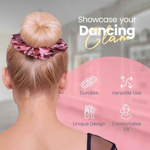Pink Dance Scrunchie, Girls Hair Accessory with Dancer Silhouette Design, Durable Ballet Elastic Hair Tie, Gift for Recitals & Ballerinas