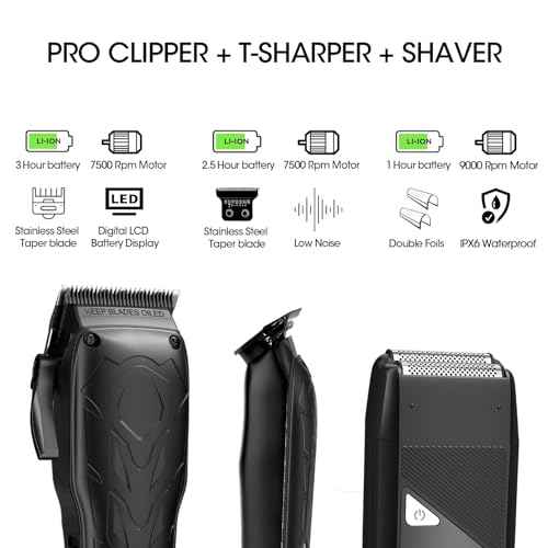 Hair Clippers for Men Professional, 7500Rpm Beard Trimmer, IPX6 Waterproof Electric Shavers 3 in 1 Hair Cutting Kit for Men, Cordless Barber Clipper Set with LED Display for Mens Gifts