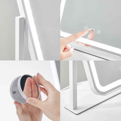 HIEEY Vanity Mirror with Lights, Makeup Mirror with Lights, Three Color Lighting Modes, and 5X Magnification Mirror, Smart Touch Control, 360¡ÆRotation (14.1" x 12" White,Gift Box)