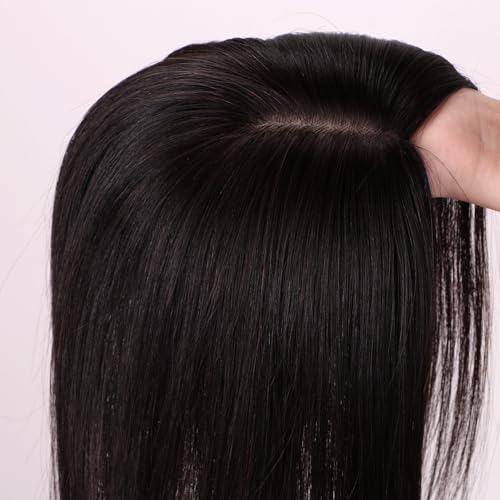 Hair Toppers for Women with Thinning Silk Base for Women Clip in Hair Toppers with Bangs 12 Inch #1B Natural Black