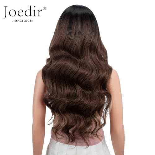 Joedir 26" Big Curly Wavy Supreme Free Parting HD Lace Frontal Wigs With Baby Hair High Temperature Synthetic Wigs For Women(Ombre Brown Highlights Color)