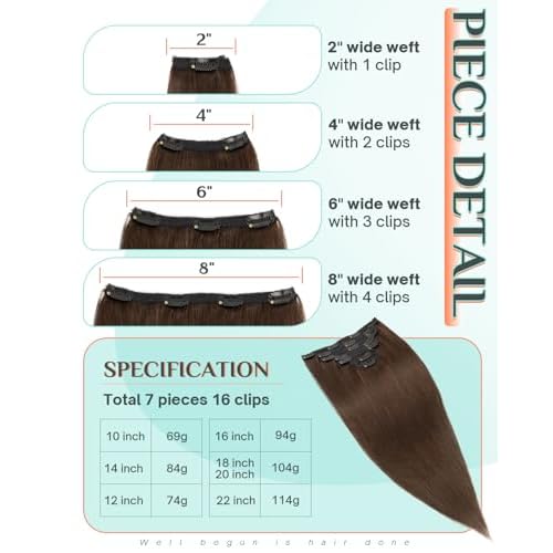 Benehair Clip in Hair Extensions Real Human Hair 22inch Double Weft Dark Brown Hair Extensions Clip in Human Hair Invisible Lace Weft Straight Hair Extensions Clip ins 7pcs with 16 Clips 130g #2